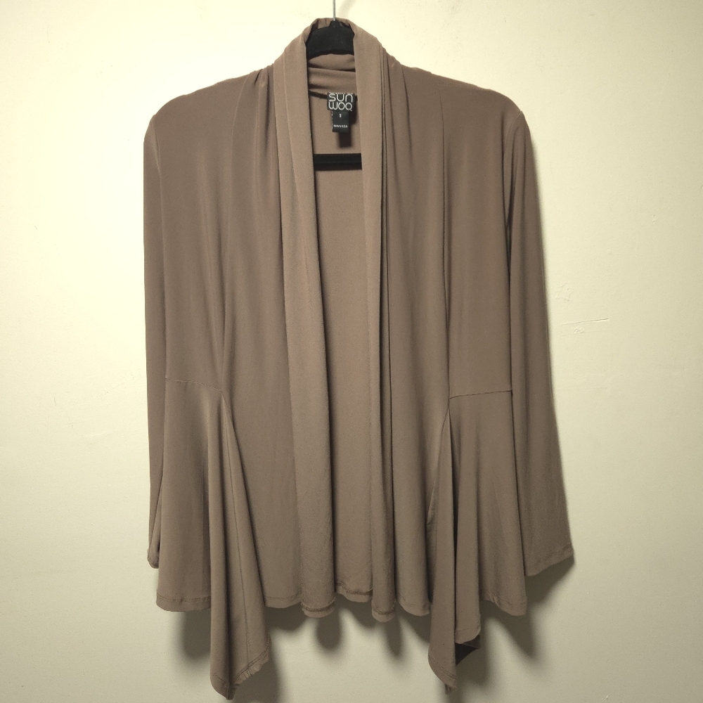 Clara Sun Woo Draped Taupe Cardigan Size Small Wrap Casual